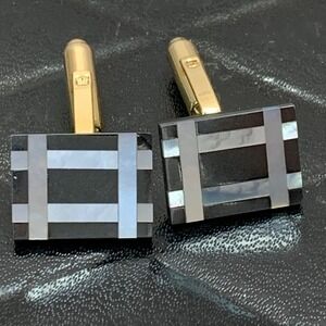 Vintage Hayward Cufflinks, Gold Tone with Black &‎ Mother of Pearl Inlay